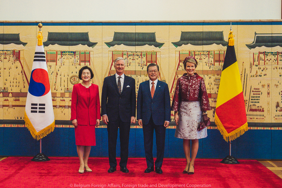 Official photo of the King Philippe, Queen Mathilde,  President Moon Jae-in, and First lady Kim Jung-sook during the state visit.