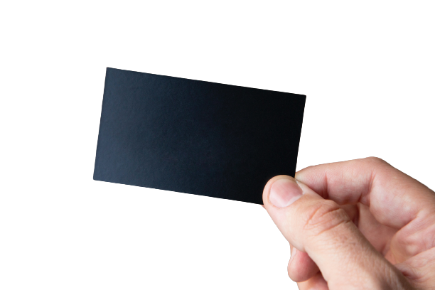 Hand holding a black business card