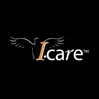 Black and white logo with a bird, the logo of the Belgian company I-care Group
